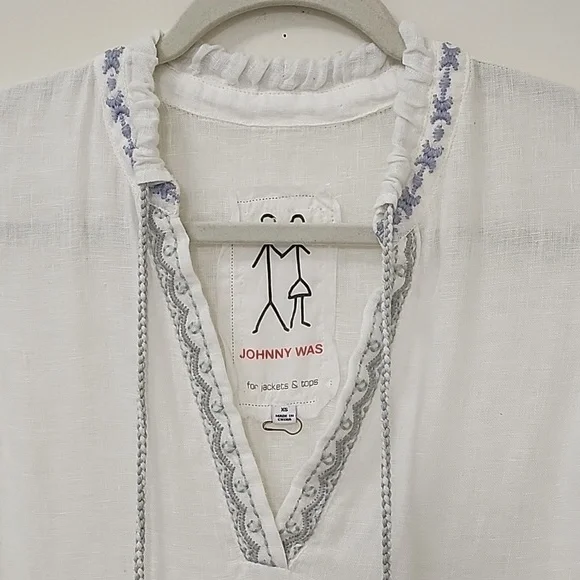 Jonny Was Pete & Greta White 100% Linen Chunky Tassel Boho Drop Waist Dress XS - Picture 14 of 16